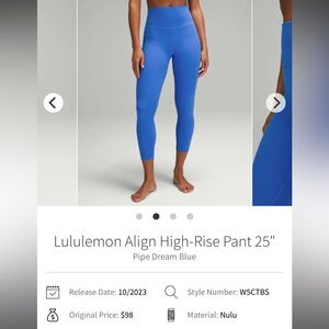 Lululemon Align High-Rise Pant 25"
Pipe Dream Blue